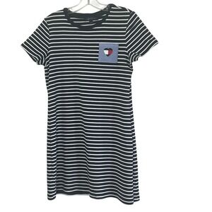 Tommy Hilfiger Women's T-Shirt Dress Striped Heart Patch Casual‎ Short Sleeve M